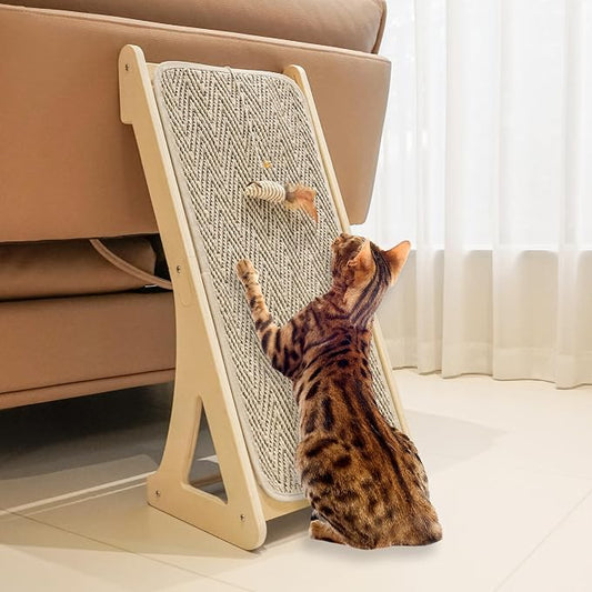 PETKARAY Cat Scratcher, Sisal Scratching Ramp, L Shape Scratch Pad for Indoor Cats, 27" Wall Furniture Protector with Mouse Toy by PETKARAY