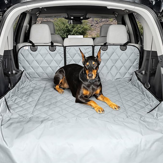4Knines Split Cargo Liner for SUV – for Dogs & Pets, Heavy-Duty, Waterproof Trunk Mat & Cargo Cover – Fits 60/40 Split Bench & Armrest Pass-Through – Machine Washable, Non-Slip, Durable (Large, Grey) by 4Knines