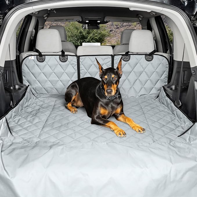 4Knines Split Cargo Liner for SUV – for Dogs & Pets, Heavy-Duty, Waterproof Trunk Mat & Cargo Cover – Fits 60/40 Split Bench & Armrest Pass-Through – Machine Washable, Non-Slip (Extra Large, Grey) by 4Knines