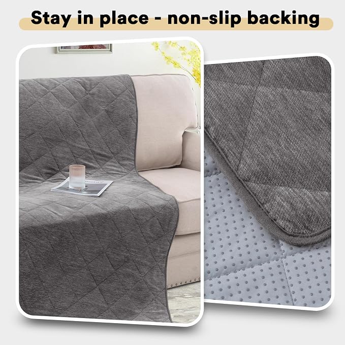Couch Covers for Dogs Chenille Sofa Covers for 2 Cushion Washable Quilted Checkered Fuzzy Pet Couch Cover Soft Couch Protector Non-Slip Sofa Pads for Puppy Cat Kids(34.5" x 60", Light Grey) - Image 6