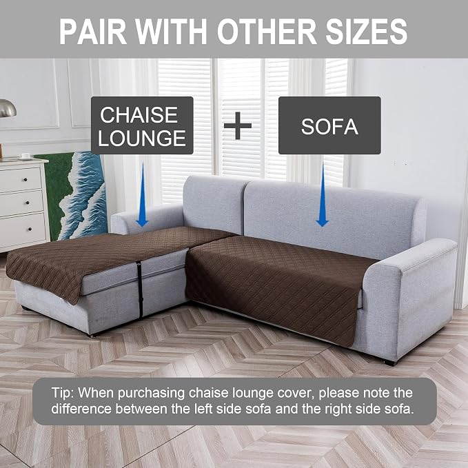 Genina L Shape Couch Cover, Sectional Couch Chaise Covers, Waterproof Washable Sofa Covers for Left L Shape Chaise Lounge, Anti-Slip Sofa Slipcovers for Dogs Cats Pet Friendly(Chololate) - Image 2