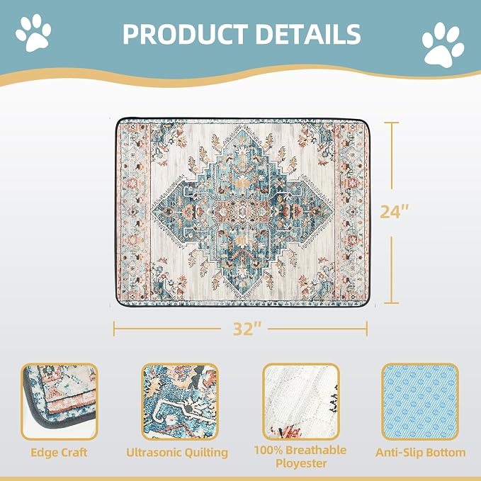SCLOSE Washable Pee Pad for Dogs, 32" x 24" Reusable Puppy Pads Waterproof Dog Rugs, Super Absorbent, Leakproof, Dog Crate Pad, Playpen Mat, Whelping Pads, Blue Medallion - Image 7