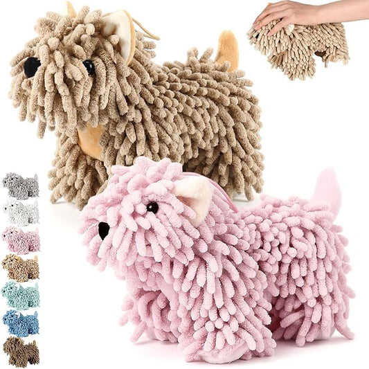 Tegeme 2 Pcs Chenille Dog Hand Towel Fuzzy Towel Absorbent Microfiber Soft for Bathroom Kitchen Washstand (Pink Brown,Standing Dog) by Tegeme