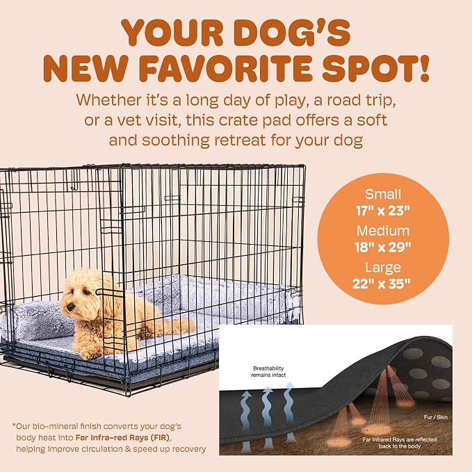 Dog Gone Smart Chill Kuzzi Dual Bolster Crate Pad - Washable Dog Bed Infused with Far Infrared Rays (FIR) -Supportive Plush Cushion for Crates, Travel, and Recovery - Slate Grey, Medium 18 x 29 Inches - Image 4