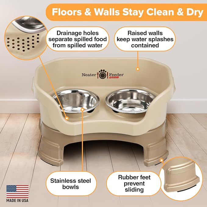 Neater Feeder Deluxe Mess-Proof Elevated Dog Bowls for Small Dogs (Up to 19 lbs), 2 Height Adjustable (6” & 7.5”) No-Spill Raised Dog Bowl Stand, Stainless Steel Food Bowl Set, Made in USA, Cappuccino - Image 5