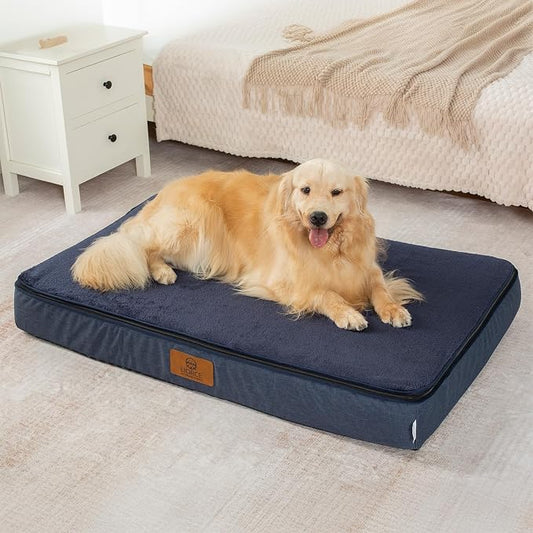 LIORCE Orthopedic Memory Foam XXL Dog Bed - 6" Thick Beds for Extra Large Sized Dog - Waterproof Removable Washable Cover & Wrap-Around Zipper - Ultimate Comfort & Easy Maintenance, Navy by LIORCE