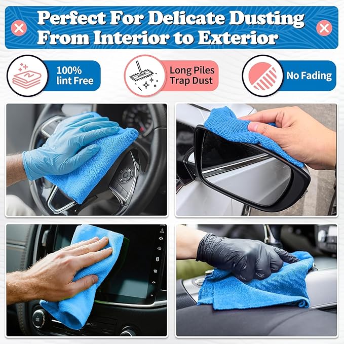 FIXSMITH Microfiber Cleaning Cloth, Shop Towels Bulk, 24 Pack Blue Microfiber Towels for Cars, All-Purpose Absorbent Cleaning Rags, Dust Cloth for Automotive, Mechanic, Garage, Bar, 12 x 11 inch - Image 5