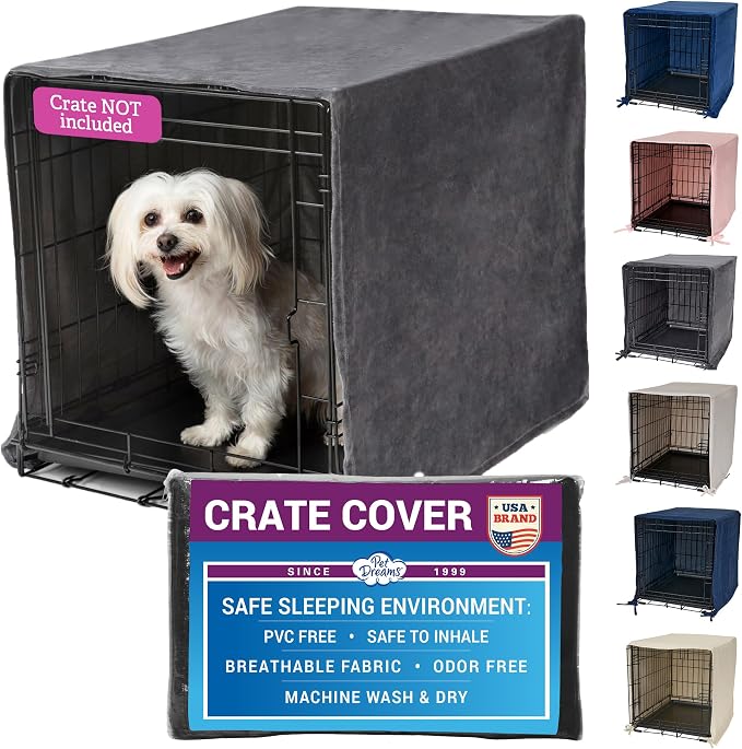 Pet Dreams Dog Crate Cover - Breathable Fabric Kennel Topper for Single-Door Crates, Fits iCrate Dog Cages 18, 24, 30, 36, 42, 48 Inches (Grey, Small, 24") by PetDreams