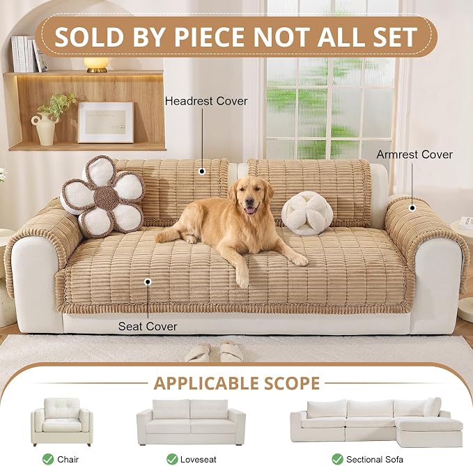 OstepDecor Couch Cover for Dogs, Washable Non Slip Sofa Cover for Pets, Soft Couch Covers for Sofa, Loveseat and Sectional, Furniture Protector Against Pet Hair & Scratches (35.4" x 82.7", Khaki) - Image 4
