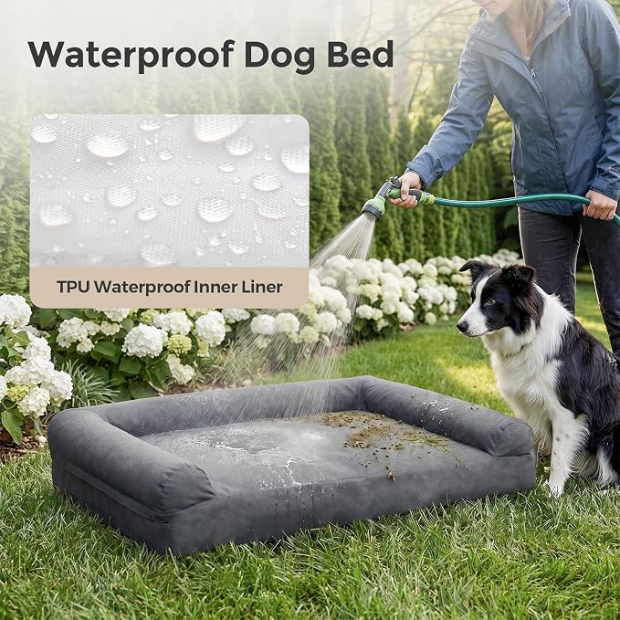 Sytopia Waterproof Outdoor Dog Bed for Large Dogs, Orthopedic Egg Crate Foam Pet Bed with Removable Washable Cover, Indoor Outdoor Dog Bed for Patio, Crate, Camping, Travel & Home - Image 2