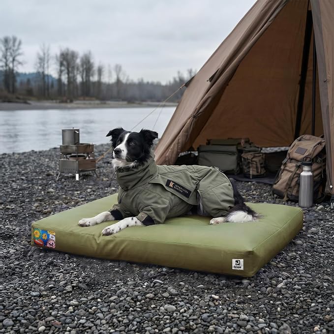Sytopia Waterproof Outdoor Dog Bed for Large & Senior Dogs, Orthopedic Egg Crate Foam Pet Mat with Removable Washable Cover, Outdoor Indoor Crate Bed for Patio, Camping, Travel & Home 42inch, Green by Sytopia