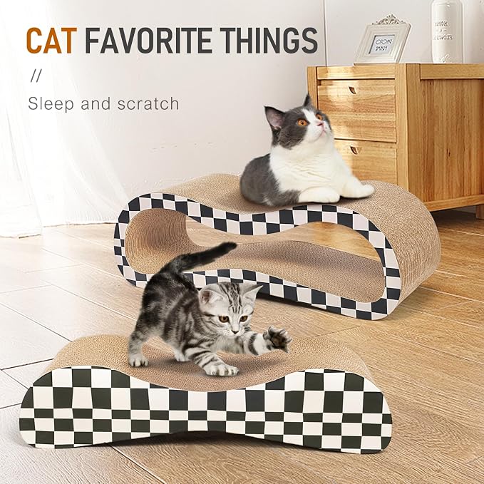 FluffyDream 2 in 1 Cat Scratcher Cardboard Lounge Bed, Cat Scratching Post, Durable Board Pads Prevents Furniture Damage,Large,Checkerboard - Image 5
