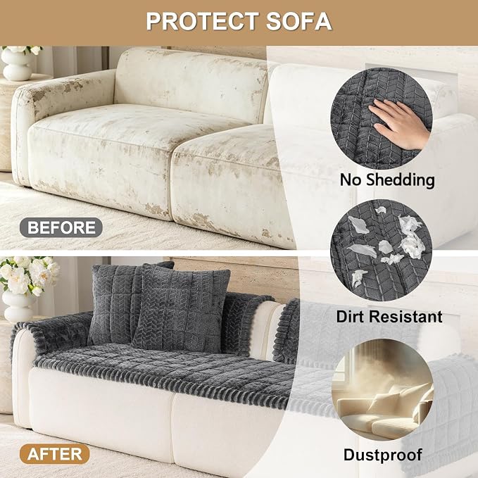 Thick Pet Couch Covers for Sofa (27.6"x80.7",Dark Grey) | Soft Sofa Covers for 3 Cushion Couch, Machine Washable，Non Slip Sofa Cover, Flannel Dog Pet Friendly Couch Covers Protector - Image 5