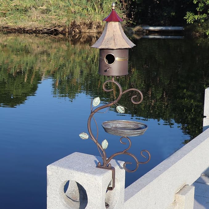 Deck Bird Bath, Metal Bird Bath and Bird Houses, Deck Mounted Bird Bath | Detachable and Adjustable Sturdy Deck Bird Bath for Outdoor Porch Yard Garden Decoration - Image 6