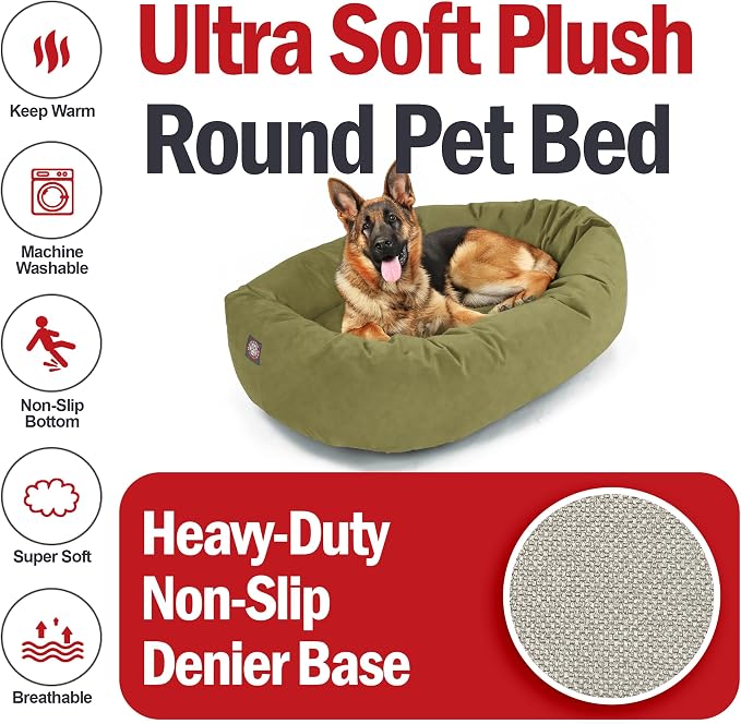 Majestic Pet 52 Inch Suede Calming Dog Bed Washable – Cozy Soft Round Dog Bed w/Spine Support for Dogs to Rest Head - Fluffy Donut Dog Bed 52x35x11 (Inch) - Round Pet Bed X- Large – Sage (2025) - Image 6