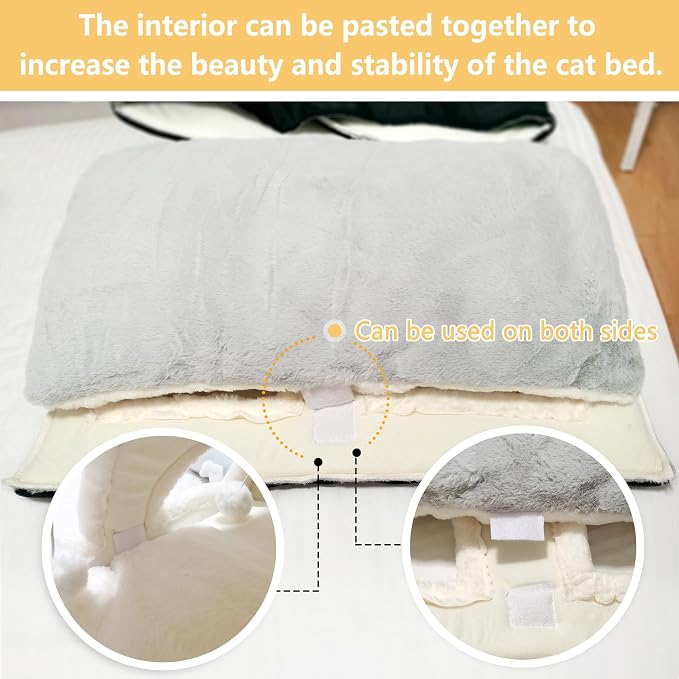 Cat Bed for Indoor Cats，Foldable cat cave，Anti-Slip & Water-Resistant Bottom，cat Houses for Indoor Cats or Small Dogs, Kitten Tent, Rabbit Double Hole Bed:(27.5"×15.3"×15" - Image 5