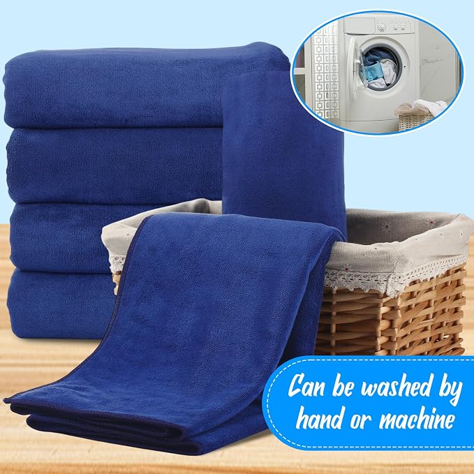 SmoothNovelty 16 Pack Microfiber Bath Towels Bulk 27'' x 60'' Oversized Beach Towel Highly Absorbent Extra Large Soft Drying for Shower Pool Salon Sauna Bathroom Gym Party (Simple,Navy Blue) - Image 4