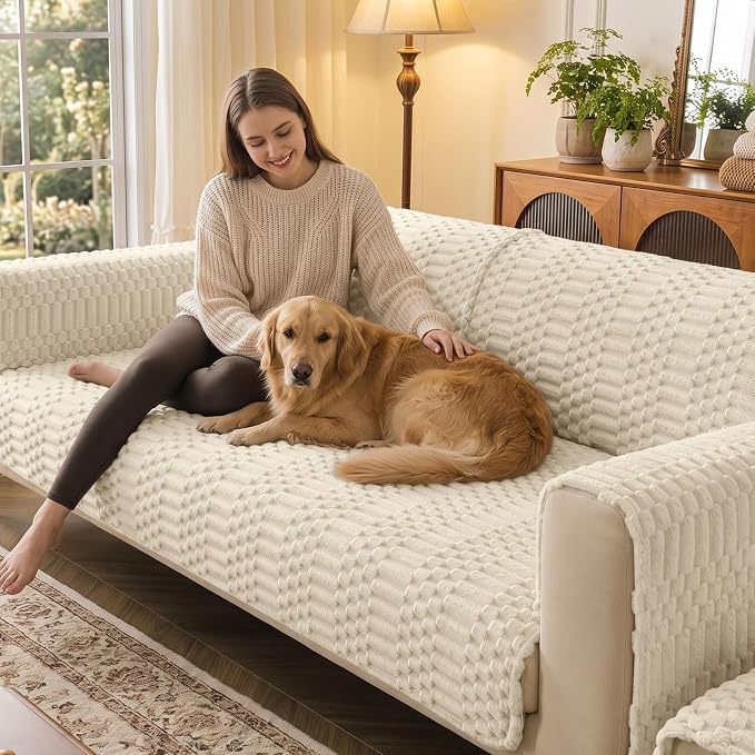 Smiry Waterproof Couch Covers for Dogs Washable, Non Slip Pet Sofa Cover | Plush Scratch Resistant Flannel Furniture Protector for Dogs, Apricot, 36" x 63" - Image 2