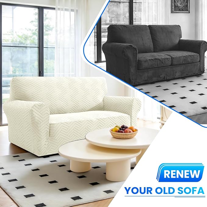 Stretch Sofa Cover Non-Slip Washable Furniture Protector | Stretch, 71"-91".Soft, Non Skid Foam, Elastic Bottom, Machine Washable, for Kids & Pets, Couch & Sofa, Beige Yellow - Image 7