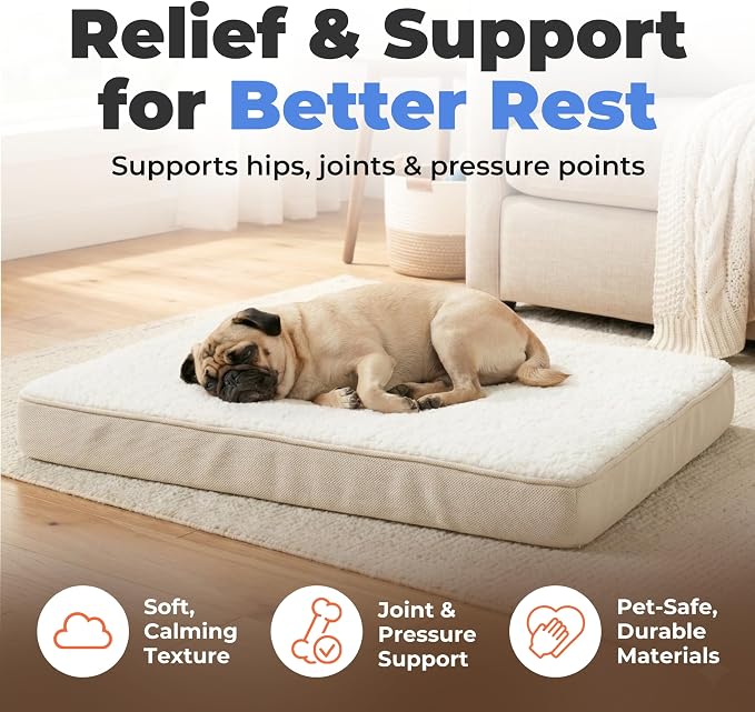 Best Pet Supplies Orthopedic Dog Bed with Memory Foam, Washable Dog Crate Mat for Small, Medium & Large Dogs, Thick Mattress for Crates, Kennels or Floor, Waterproof Pet Bed - Beige, 35 x 22 x 4 - Image 2