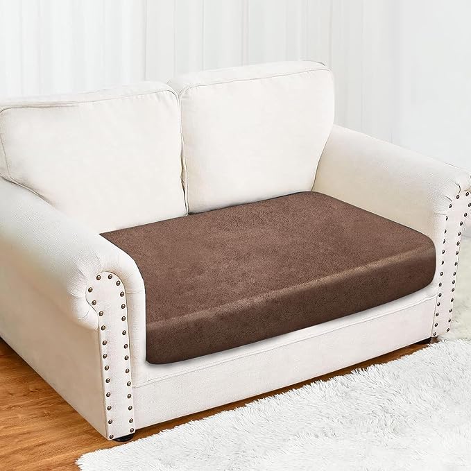 molasofa Leather Look Couch Cushion Loveseat Covers, Stretch Sofa Cushion Covers for Sectional Loveseats Protector,Replacement Seat Cushion Slipcovers,Machine Washable(1 Cushion Loveseat,Light Brown) - Image 3
