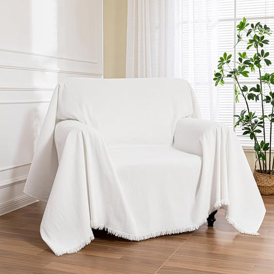 MEETSKY Oversized Chair Covers White Couch Cover Washable Armchair Slipcover Single Couch Cover for Dogs Pets, Recliner Cover 1 Cushion Couch Chenille Couch Protector with Tassel, 71"x 91" by MEETSKY
