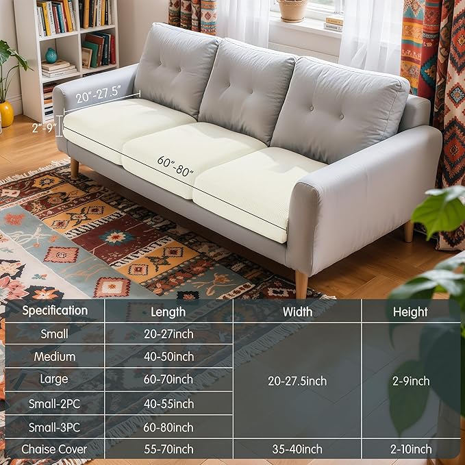 Hokway Stretch Couch Cushion Covers, 3 Piece Individual Sofa Cushion Slipcovers，Jacquard Sofa Seat Slipcover Set, Non-Slip Protector for Cushion (Creamwhite,Small-3PC) - Image 3