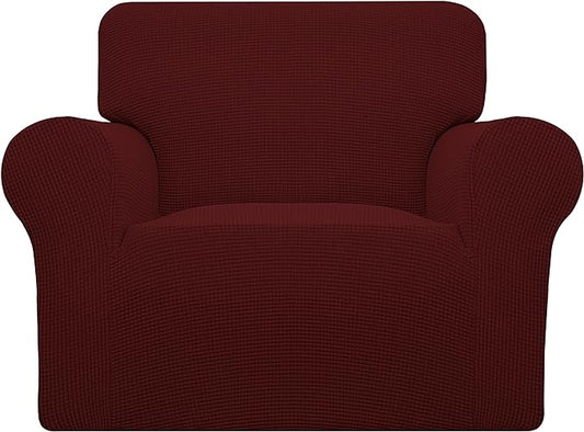 Easy-Going Stretch Chair Slipcover with Arm Washable Wine | 1-Piece Couch Sofa Cover Furniture Protector for Living Room Soft with Bottom For Kids, Pet. Spandex Jacquard by Easy-Going