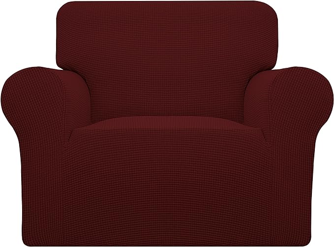 Easy-Going Stretch Chair Slipcover with Arm Washable Wine | 1-Piece Couch Sofa Cover Furniture Protector for Living Room Soft with Bottom For Kids, Pet. Spandex Jacquard by Easy-Going