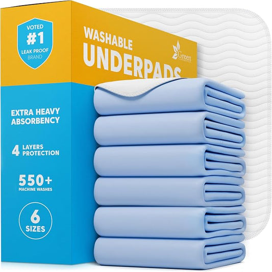 GREEN LIFESTYLE Washable Underpads - Large Bed Pads for use as Incontinence Bed Pads, Reusable Pet Pads, Great for Dogs, Cats, Bunny, Seniors Bed Pad (Pack of 6 - 30x34) by GreenLifeStyle