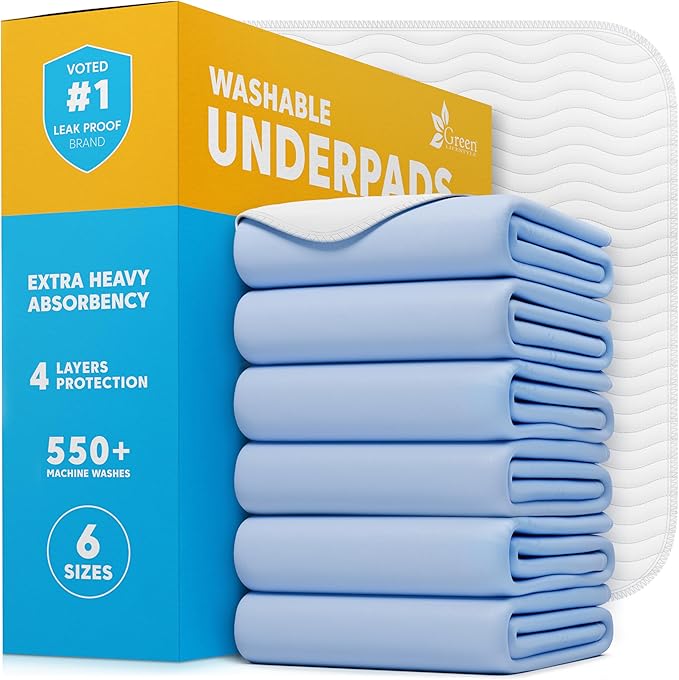 GREEN LIFESTYLE Washable Underpads - Large Pads for use as Incontinence Bed Pads, Reusable Pet Pads, Great for Dogs, Cats, Bunny, Seniors Bed Pad (Pack of 6 - 34x36) by GreenLifeStyle
