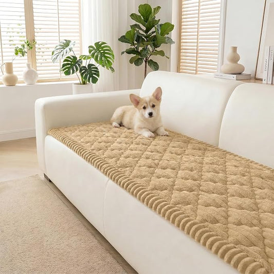 Non-Slip Washable Couch Cover for Dogs, Thick Plush Grid Flannel | 27.6"x59", Taupe, 0.8" Thick, Rubber Dot Backing, Pet-Friendly Protector for Sofa, Floor, Window Bench, Car Seat or Camping by Unknown