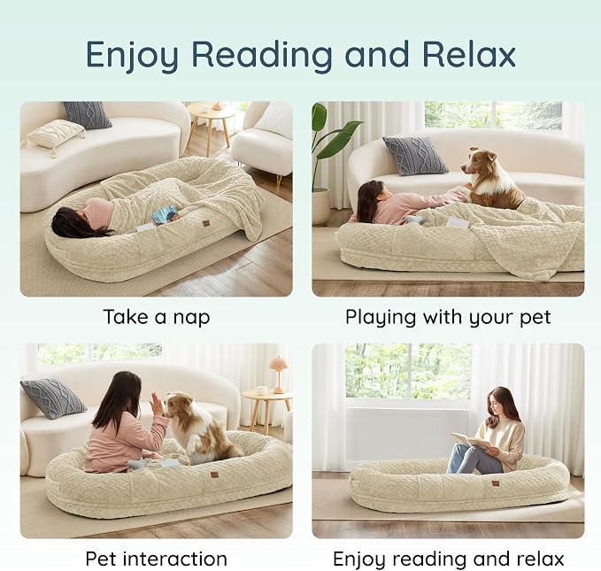 ChiXnuggle Orthopedic Human Dog Bed,with Faux Fur Washable Cover,Blanket | linen,72*40*10,giant dog bed for adult or extra large dogs,egg crate foam,non-slip bottom - Image 7