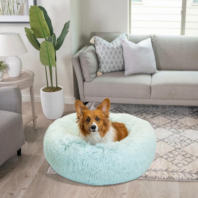 Best Friends by Sheri The Original Calming Donut Dog Bed for Medium Dogs up to 45 lbs, Shag Faux Fur, Baby Blue, 30" x 30" - Image 7