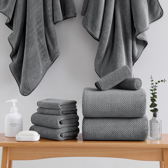 18 Piece Microfiber Bath Towels Set - 6 Bath Sheets,6 Hand Towels And 6 Washcloths,Soft Family Towels,Highly Absorbent Bathroom Towel,Quick Dry Shower Towel Luxury Towels For Hotel Spa Dorm-Dark Gray - Image 4