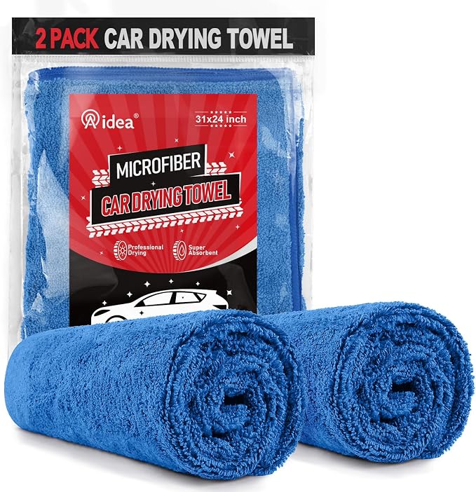 AIDEA Microfiber Towels for Cars-2PK, Large Professional Car Drying Towel, Scratch-Free & Absorbent Drying Towel for Cars, SUVs, RVs, Trucks, and Boats, 24inx 31in, Blue by AIDEAHOME