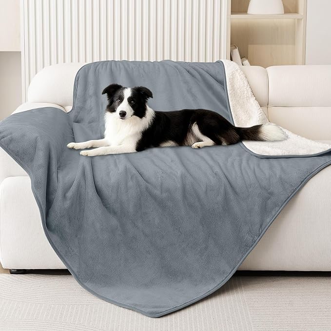Smiry Waterproof Dog Bed Blanket, Leakproof Pet Throw Blanket for Bed Couch Sofa, Reversible Sherpa Fleece Furniture Protector Cover for Small Medium Large Dogs Cats (Grey, 50x60 inches) by Smiry