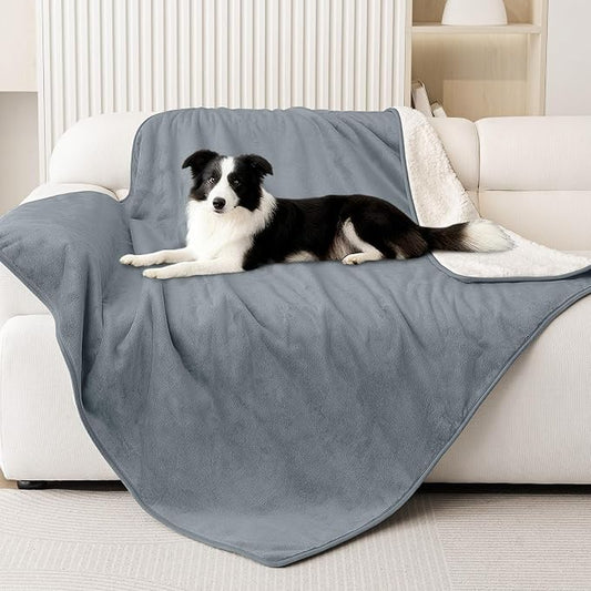 Smiry Waterproof Dog Bed Blanket, Leakproof Pet Throw Blanket for Bed Couch Sofa, Reversible Sherpa Fleece Furniture Protector Cover for Small Medium Large Dogs Cats (Grey, 50x60 inches) by Smiry