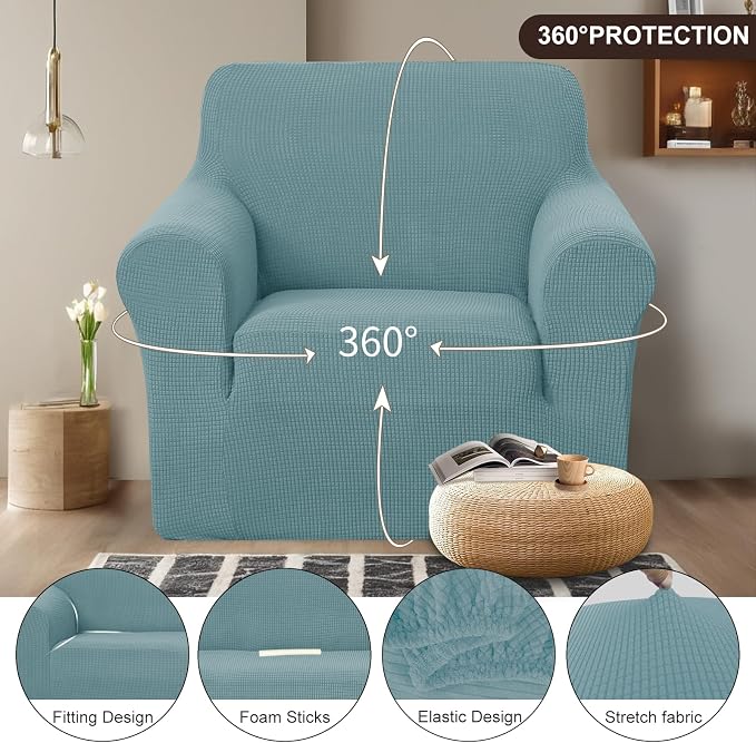 U-NICE HOME Stretch Recliner Chair Cover Armchair Slipcover, Light Blue | Furniture Protector, 1-Piece Chair cover, Washable, Pet friendly, Polyester Spandex Jacquard fabric - Image 3