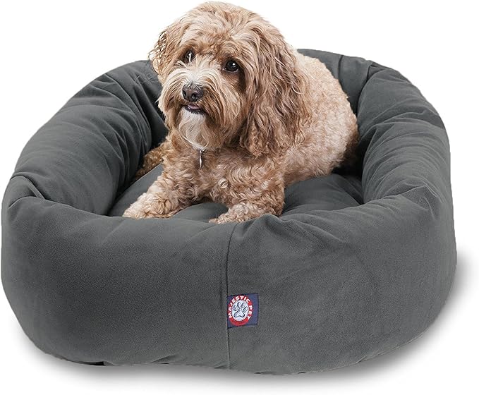 Majestic Pet 32 Inch Suede Calming Dog Bed Washable 32x23x7 (Inch) – Cozy Soft Round Donut Dog Bed with Spine Support for Dogs to Rest Their Head - Pet Bed Medium – Gray by MajesticPet