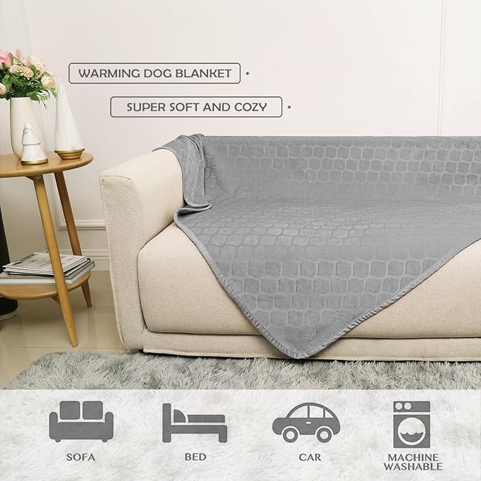 fuguitex Waterproof Dog Blanket Bed Cover Dog Crystal Velvet Moroccan Fuzzy Cozy Plush Pet Blanket Throw Blanket for Couch Sofa(82 * 82 inch, Light Grey+Grey) - Image 6