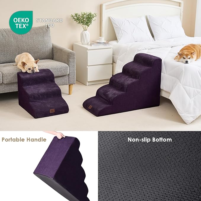 EHEYCIGA Curved Dog Stairs Ramp for Small Dogs 15.7" H, 3-Step Dog Steps for Couch Sofa and Chair, Pet Stairs for Cats, Non-Slip Balanced Pet Steps Indoor, Purple - Image 5