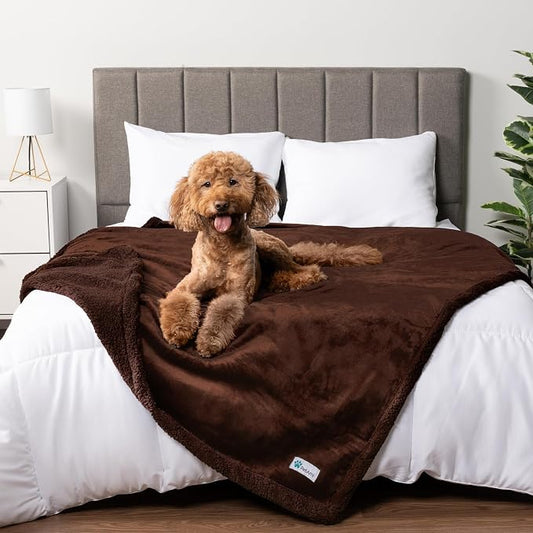 PetAmi Waterproof Dog Blanket for Couch, Queen 90x90, Pee Proof Sherpa Fleece Reversible Pet Throw, Furniture Protector for Bed Sofa, Soft Washable Cover for Large Dogs Cats, Brown Sherpa by PetAmi