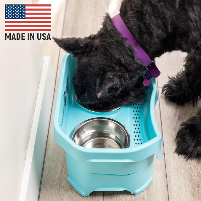 Neater Pet Brands Neater Feeder Deluxe Mess Proof Dog Bowls Elevated for Medium Dogs 19-40 lbs, Made in USA, No Spill Raised Dog Food Bowl Stand Feeding Station, Food and Water Bowl Set, Aquamarine - Image 2
