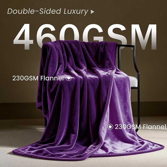 gogobunny Waterproof Flannel Blanket for Bed Couch Sofa, Reversible Double-Sided Throw for Dog Cat, Stain Resistant Furniture Protector Against Liquid Pee and Fur (90" x 90", Dark Purple/Light Purple) - Image 2
