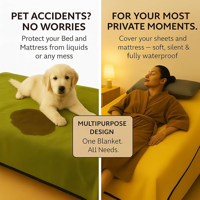 Waterproof Blanket for Bed & Couch Protection, Khaki/Ochre, 80"x90" | High-Density Heavy-Duty Material – Ultra-Soft & Durable Soft Fleece, Leakproof, Reversible, Silent No-Crinkle Design - Image 2