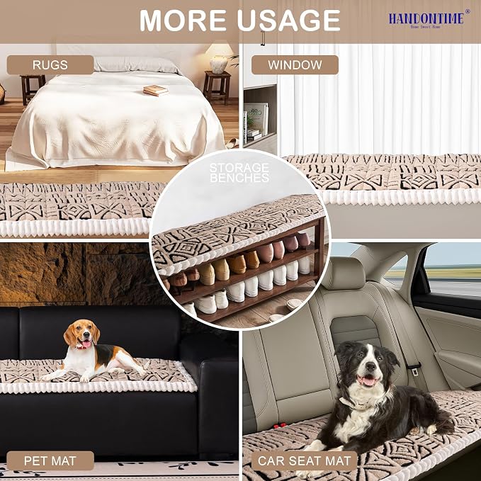 HANDONTIME Boho Couch Cushion Covers for Dogs Plush Couch Cover Washable Non-Slip Dog Sofa Cover Pet Couch Protector Fuzzy Geometric Sofa Slipcovers Dog Mat for Sofa and Couches(Brown, 27.6" x 70.9") - Image 4