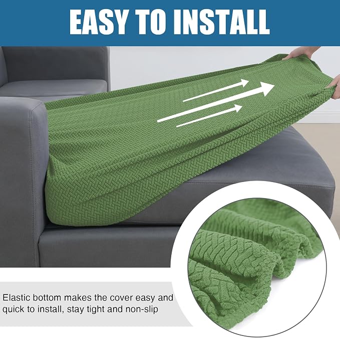 Smiry Waterproof Couch Cushion Covers, L Shape Sectional Couch Covers | Stretch Jacquard Chaise Lounge Sofa Slipcover, Washable Elastic Furniture Protector for Pets, Chaise, Grass Green - Image 4