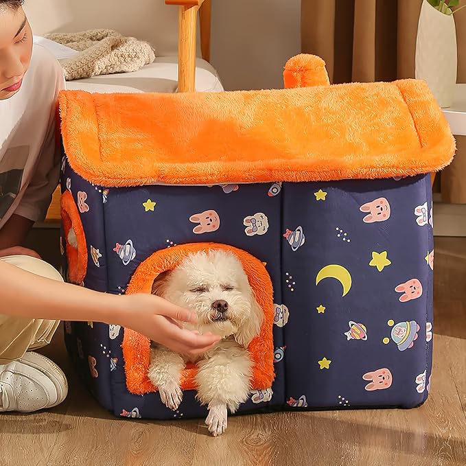 Cat Cave Bed, Portable Cat Bed with Removable Cushion, Small Dog Cave Bed Pet Warm House, Washable Dog Bed, Cat Puppy Igloo Bed(L, Navy Blue) - Image 6