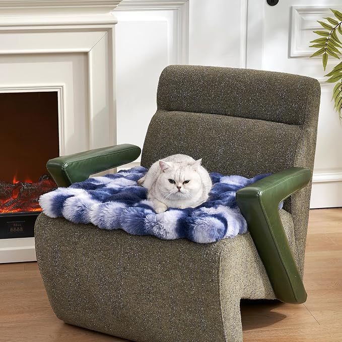 COZY KISS Chair Cover for Dogs Washable, Ultra Soft Faux Fur Pet Couch Pad for Car Seat Protector, Liquid Pee Proof Cat Mat, Warm Pad for Dresser Top, 23.5x23.5 inch, Tie Dye Blue - Image 7
